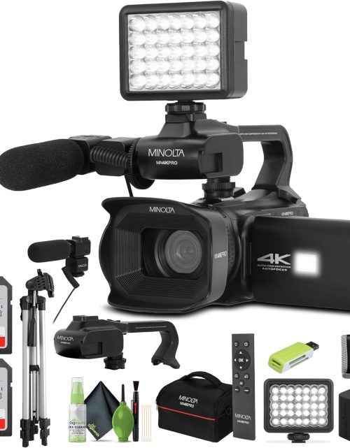 Minolta MN4KPRO 4K60FPS Ultra HD / 64 MP Autofocus Pro Camcorder Kit w/WiFi Bundle with Accessories